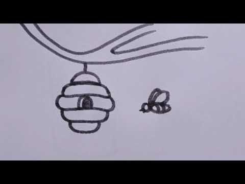 How to draw a beehive for kids/easy drawing step by step/beehive with a bee drawing