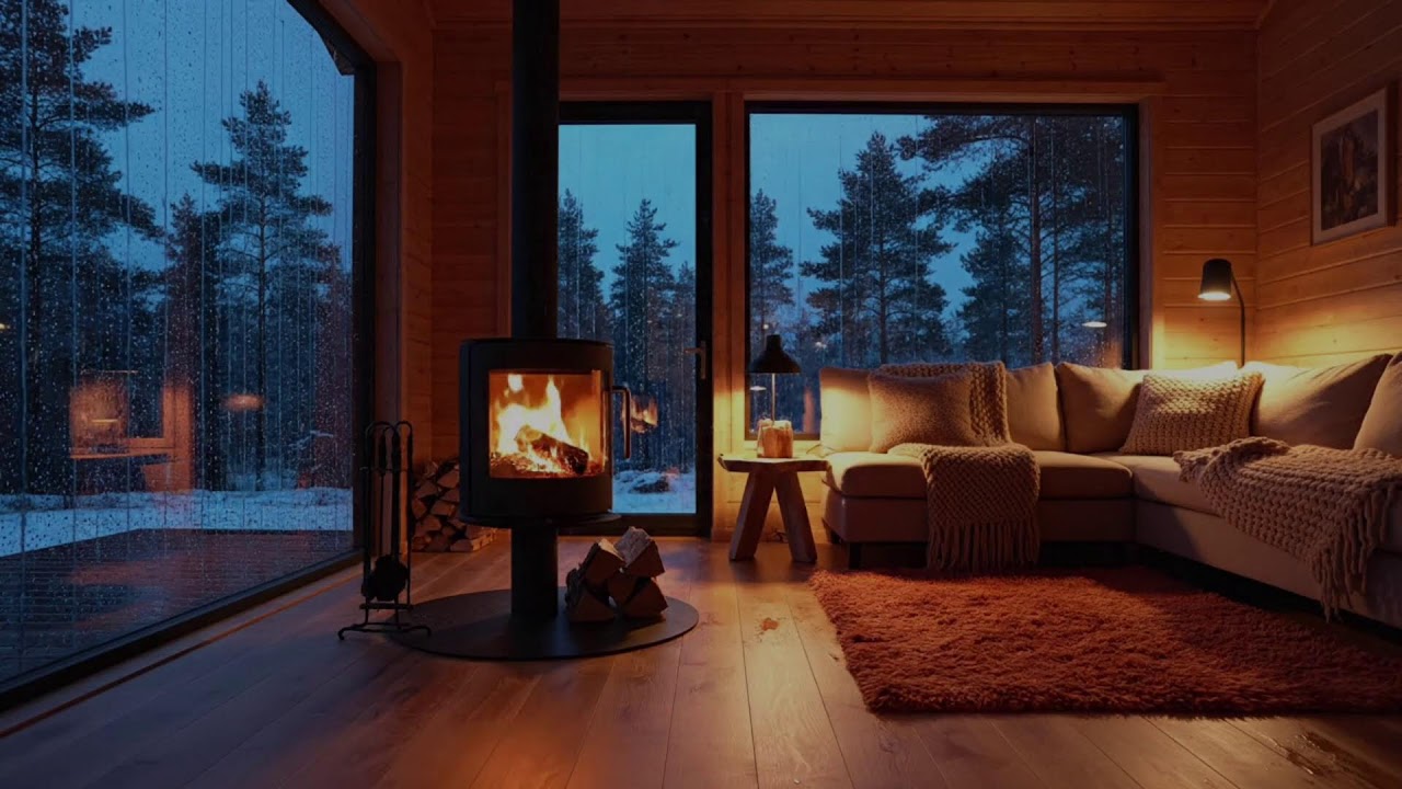 🔥 Cozy Cabin Heavy Rain 24/7 | 🌧️ Rain Sounds & Crackling Fireplace #rainsounds