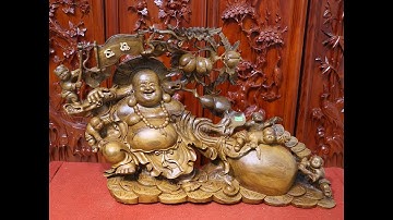 TƯỢNG DI LẶC NGŨ PHÚC-DI LẶC VÁC ĐÀO GỖ BÁCH XANH MỘC CHÂU-XƯỞNG TƯỢNG GỖ-ZALO:0355678885-0868688137