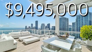 BEST VIEWS OF MIAMI IN THIS $9,495,000 THREE-STORY PENTHOUSE! PRIVATE POOL, ELEVATOR, 7 BALCONIES!