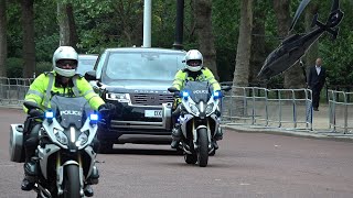 Members of the royal family arriving at Buckingham Palace and SAS helicopter.