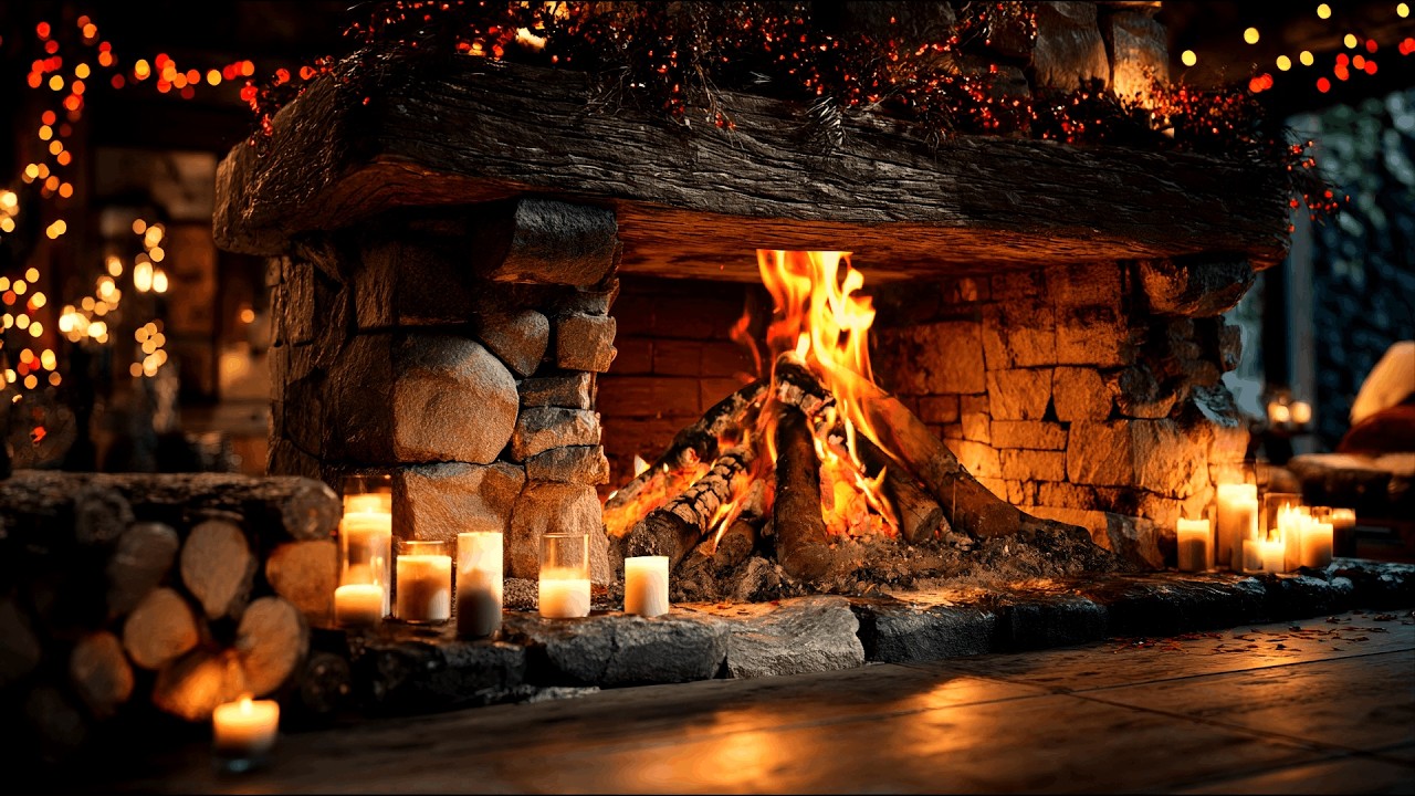 Cozy Fireplace Ambience 4K 🔥 (12 Hours) with Soft Crackling Logs in a Relaxing Spring Cabin