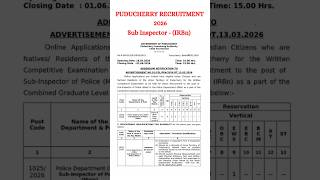 PUDUCHERRY RECRUITMENT | SI of Police (IRBn)2026 #pondicherry #pondicherryexams #ldc #udc #chsl #cgl