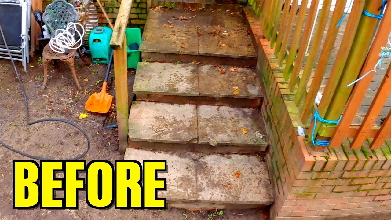 Pressure washing GRIMEY STAIRS & PATIO for nice DOG OWNER CLIENT!  extreme FILTH