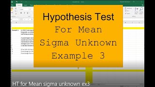 Hypothesis Test for Mean sigma unknown ex3