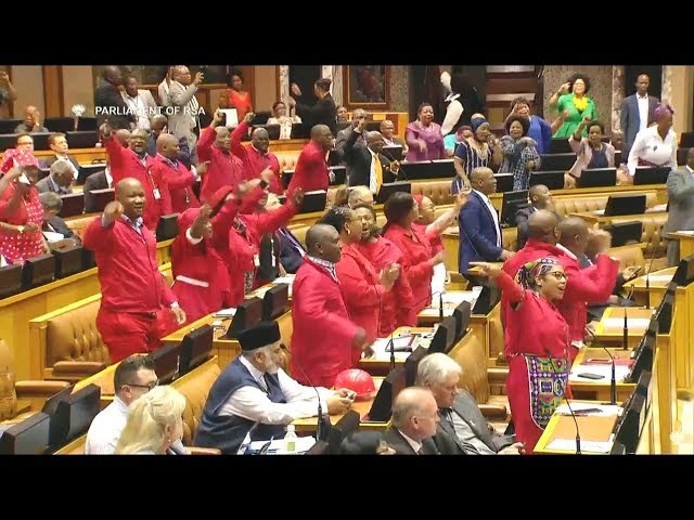 EFF And ANC Singing And Celebrating Land Reform Victory In Parliament class=