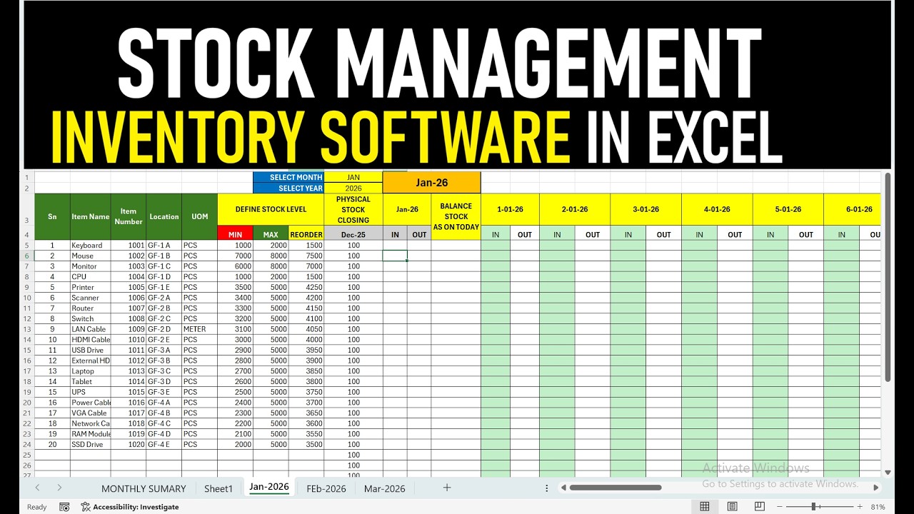 Inventory Tracking in Excel | Stock Management Sheet - YouTube