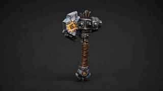 Stylized Fantasy Warhammer 3D Model - 4K PBR - High-Poly Stone & Metal Mace