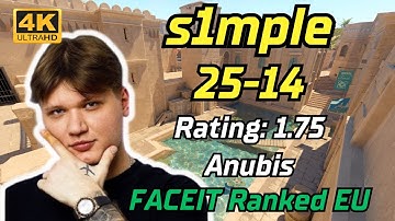 【4K】s1mple(25-14) rt:1.75 (Anubis) | FACEIT Ranked EU | 2024.06.19 | CS2 POV/DEMO