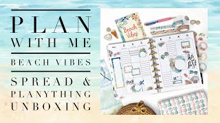 PLAN WITH ME | BEACHY SPREAD & PLANYTHING ‘BEACH VIBES’ UNBOXING | THE HAPPY PLANNER