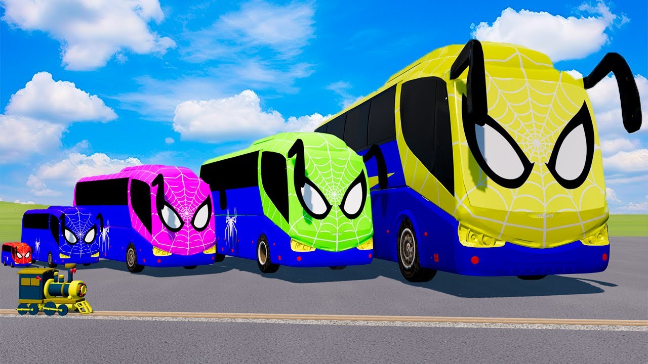 Big & Small Colors Bus Spider-Man vs Thomas Trains | BeamNg.Drive