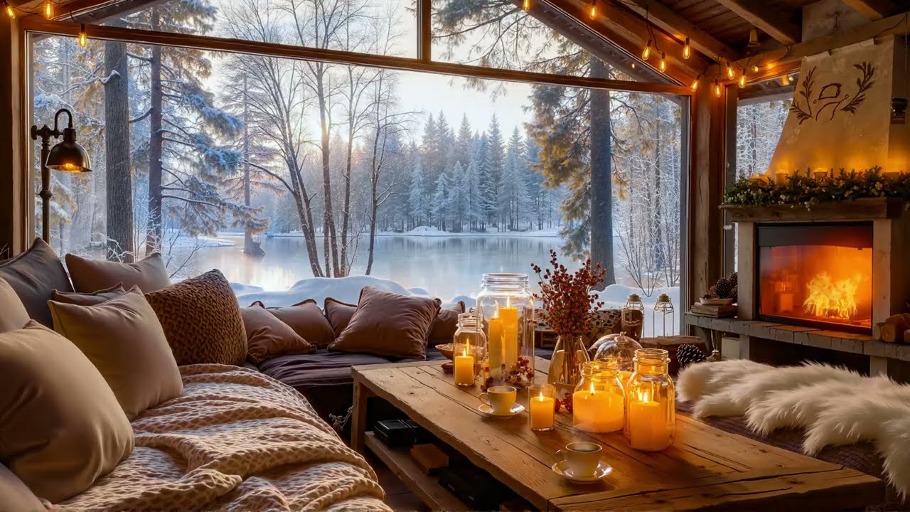 Winter Lakeview Jazz ☕🔥 Snowy Forest Window | Smooth Jazz for Study & Deep Focus