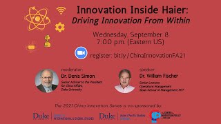 Innovation Inside Haier: Driving Innovation From Within
Chinese firms like Haier are reinventing and innovating their business models, their corporate cultures, and themselves, becoming global competitors who increasingly offer knowledge rather than cheap labour in their quest to join the ranks of the worlds best companies. This presentation by Dr. William Fischer (Senior Lecturer of Operations Management, MIT Sloan School of Management) offers a profile of one of Chinas most ambitious competitors-the worlds largest manufacturer of home appliances.
Moderator: Dr. Denis Simon, Senior Adviser to the President for China Affairs, Duke University.
Dr. Fischer will share his insights about how the Haier organization has repeatedly reinvented its business model and corporate culture in an effort to achieve and sustain its success. His presentation also will include an examination of Haiers transformation, highlighting how these lessons can be applied to other business organizations, especially regarding the harnessing and utilization of talent.
The event is part of the China Innovation Series created by Dr. Denis Simon.
This event was co-sponsored by the Duke Asian Pacific Studies Institute (APSI), the Duke Center for International & Global Studies (DUCIGS,) and the Center for Innovation Policy at the Duke Law School. Innovation Inside Haier: Driving Innovation From Within