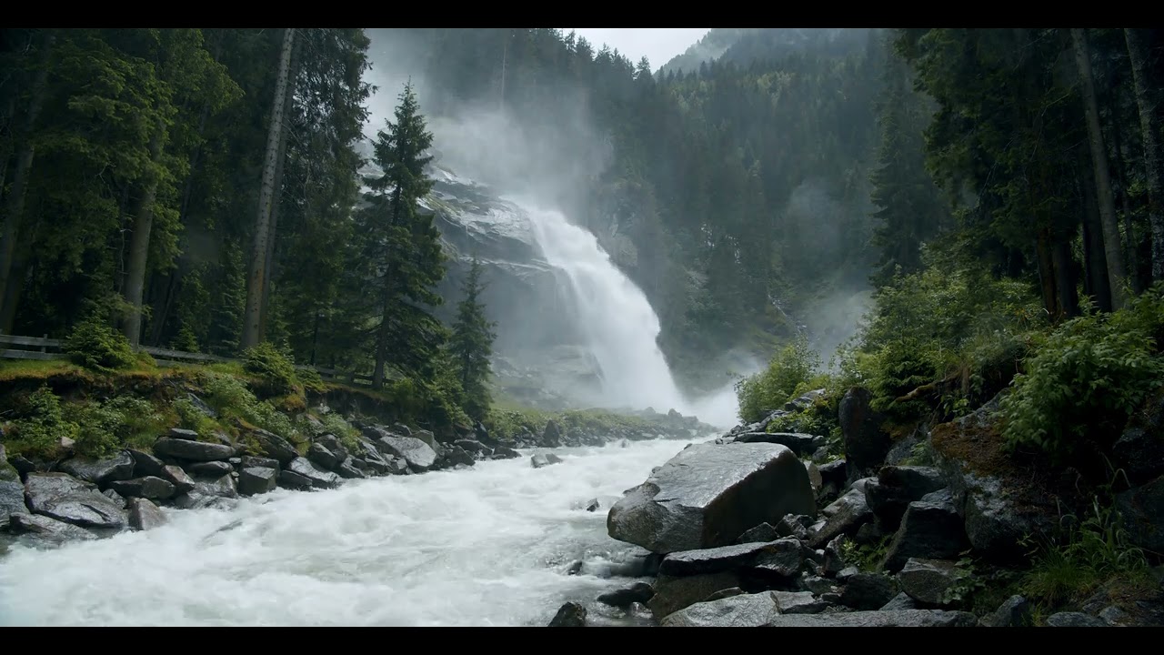 Calming Powerful Mountain Waterfall and River Relaxing Nature Sounds 10 Hours 4K White Noise