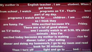 Class 4, English, Articles, Worksheet