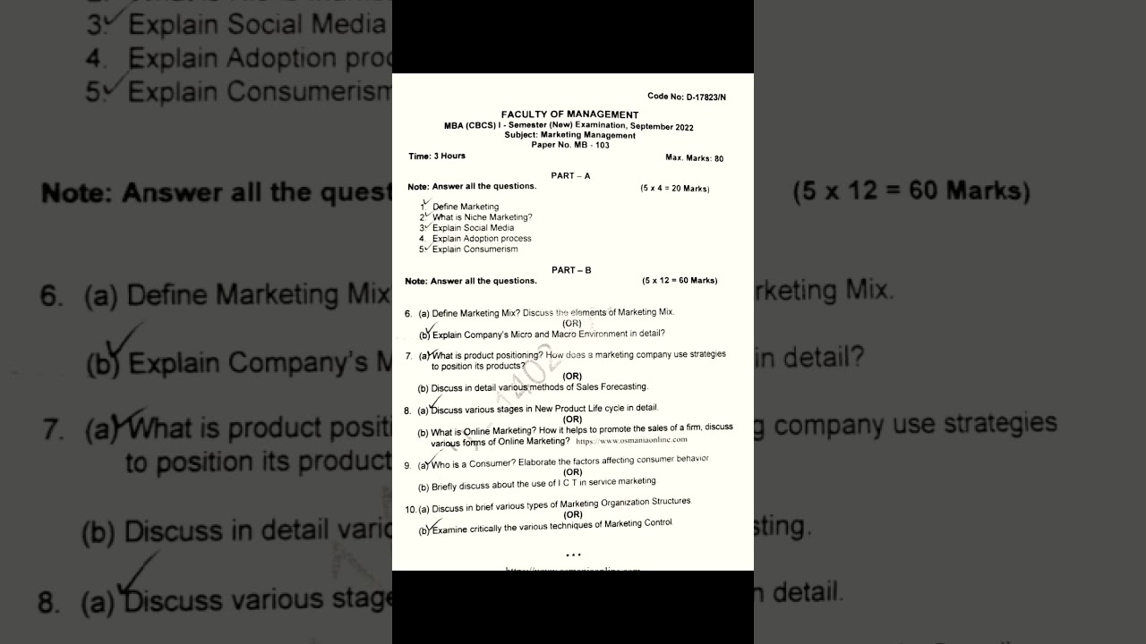 MBA 1st Sem | Marketing Management | September 2022 Question paper #questionpaper #education #exam