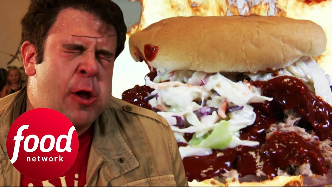 Seriously Hot Pulled Pork Burger Leaves Adam Speechless Man V Food Youtube