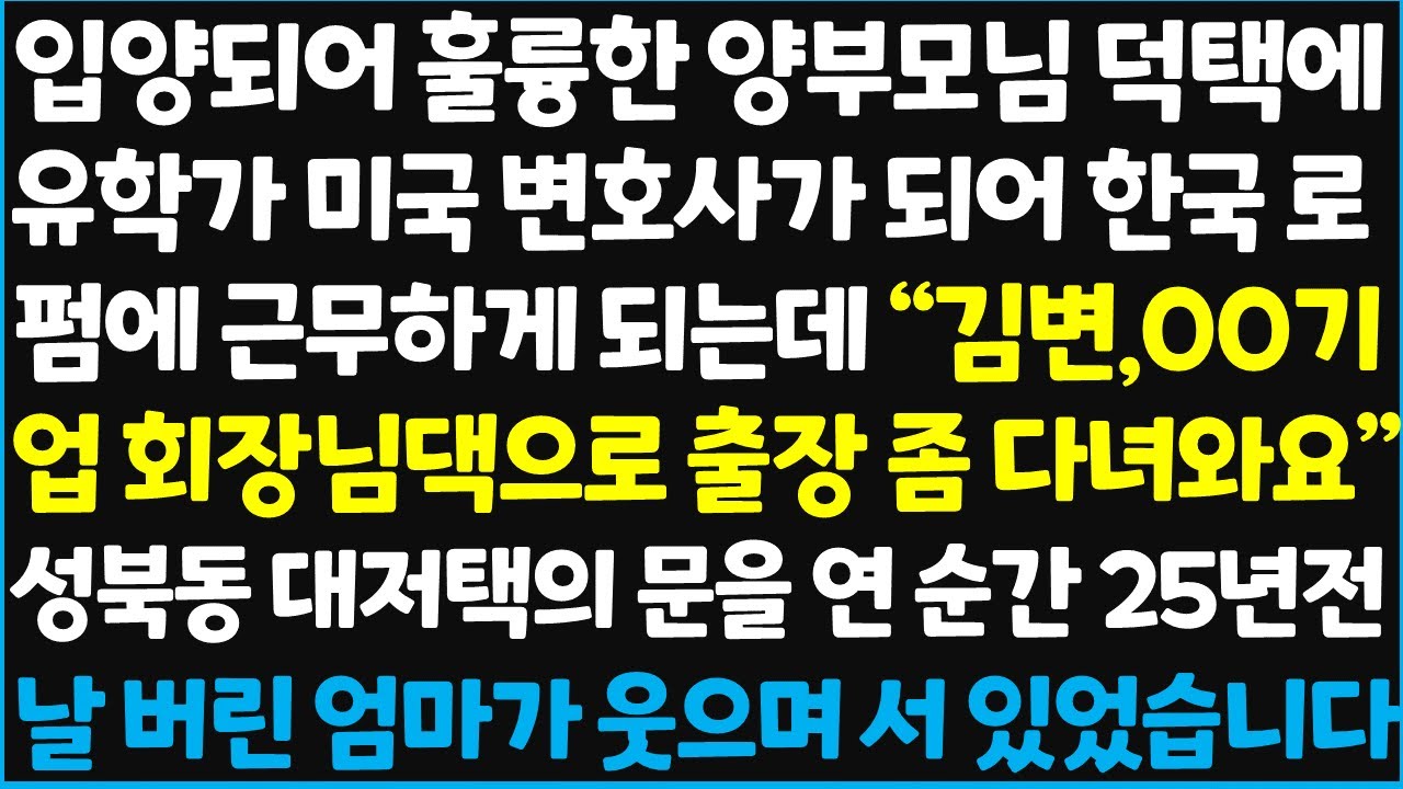 (신청사연) 입양되어 훌륭한 양부모님 덕택에 유학가 미국 변호사가 되어 한국 로펌에 근무하게 되는데 