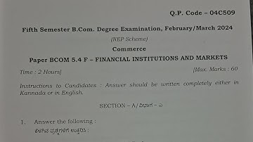 Financial institutions and markets 5th semester B.com Degree Feb/march 2024 NEP question paper VIDEO