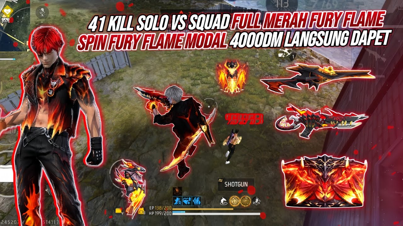 41 KILL SOLO VS SQUAD FULL MERAH FURY FLAME TERBARU !!! SPIN BUNDLE FURY FLAME MODAL 4000DM 🔥🔥🔥