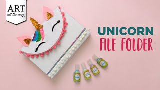 ROTH Unicorn Certificate Folder With Glitter - 10 A4 Transparent Pockets, Pink/Green Design, Document Organizer For School