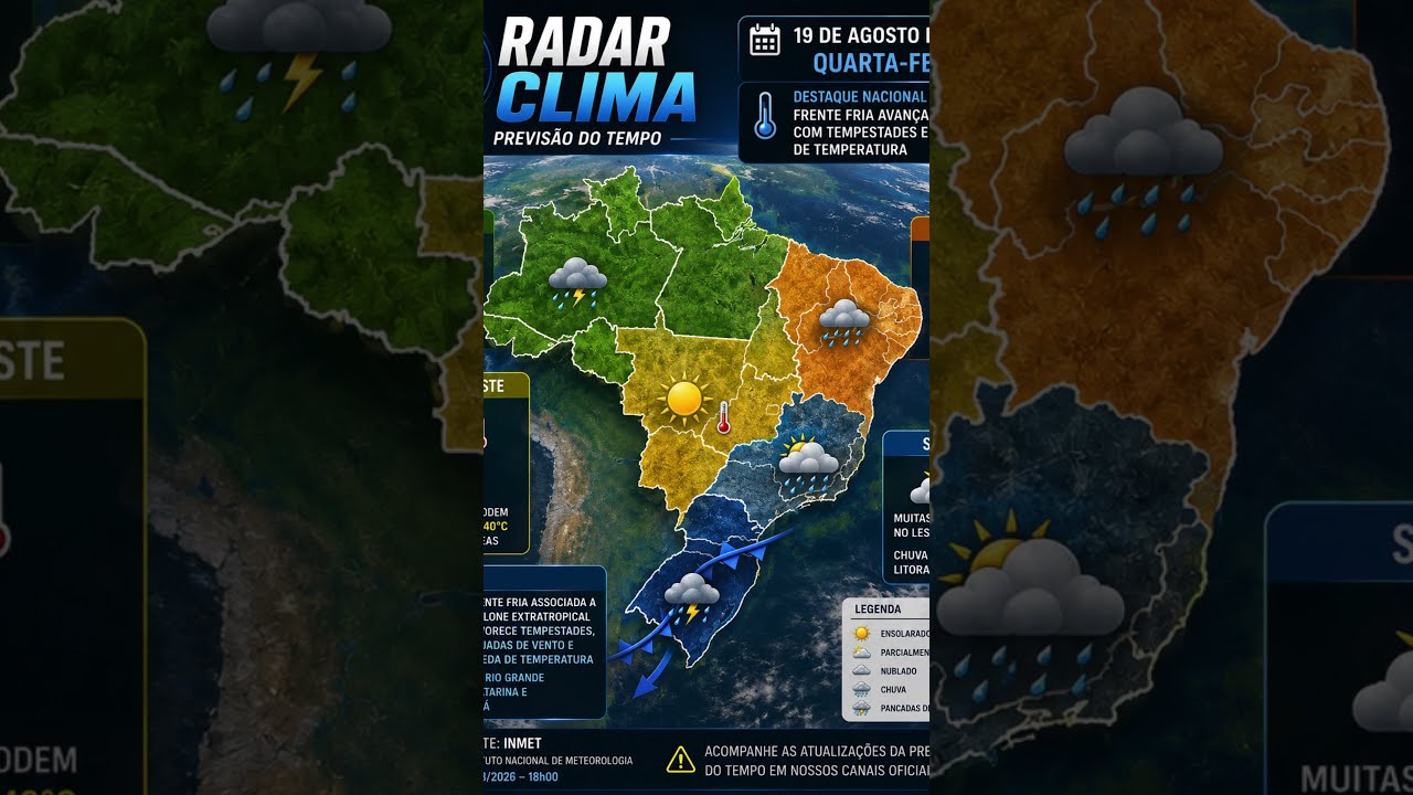 RADAR CLIMA | PREVISÃO DO TEMPO NO BRASIL PARA AMANHÃ — 19/08/2026