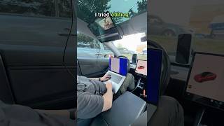Trying to find the best way to work in the car with a #uperfect portable monitor in Tesla Model 3