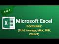 MS Excel Lecture 5 | Excel Formulas (SUM, AVERAGE, MAX, MIN, COUNT) | Excel Tutorial Hindi