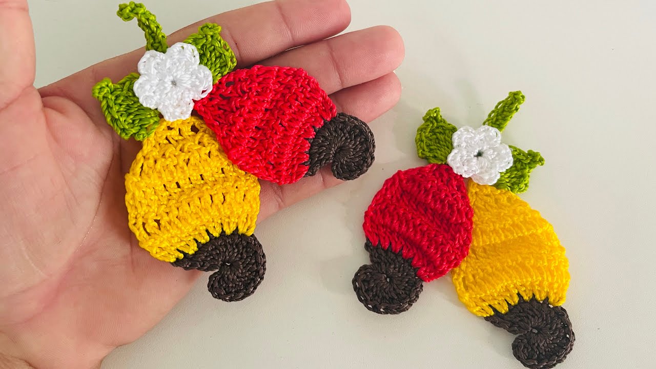 Caju em crochê para aplicação ou ima de geladeira rápido e fácil