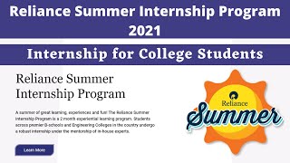 Reliance Summer Internship Program 2021 | Internship for College Students