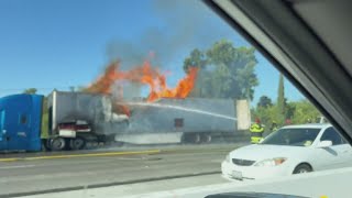 Big rig fire along Hwy. 50 causes full road closure