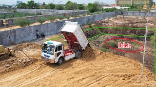 #Ep3 Update Project 80% Use Dozer D-31-A &5T Dump Trucks Loading Rock Filling Land Next To The Wall