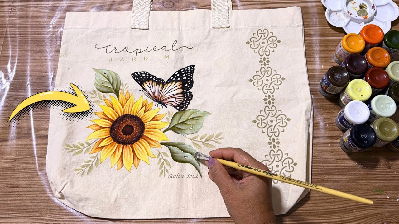 APRENDA PINTAR ECOBAG COM GIRASSOL E BORBOLETA | Fácil e Rápida, venda ou presenteie, passo a passo 