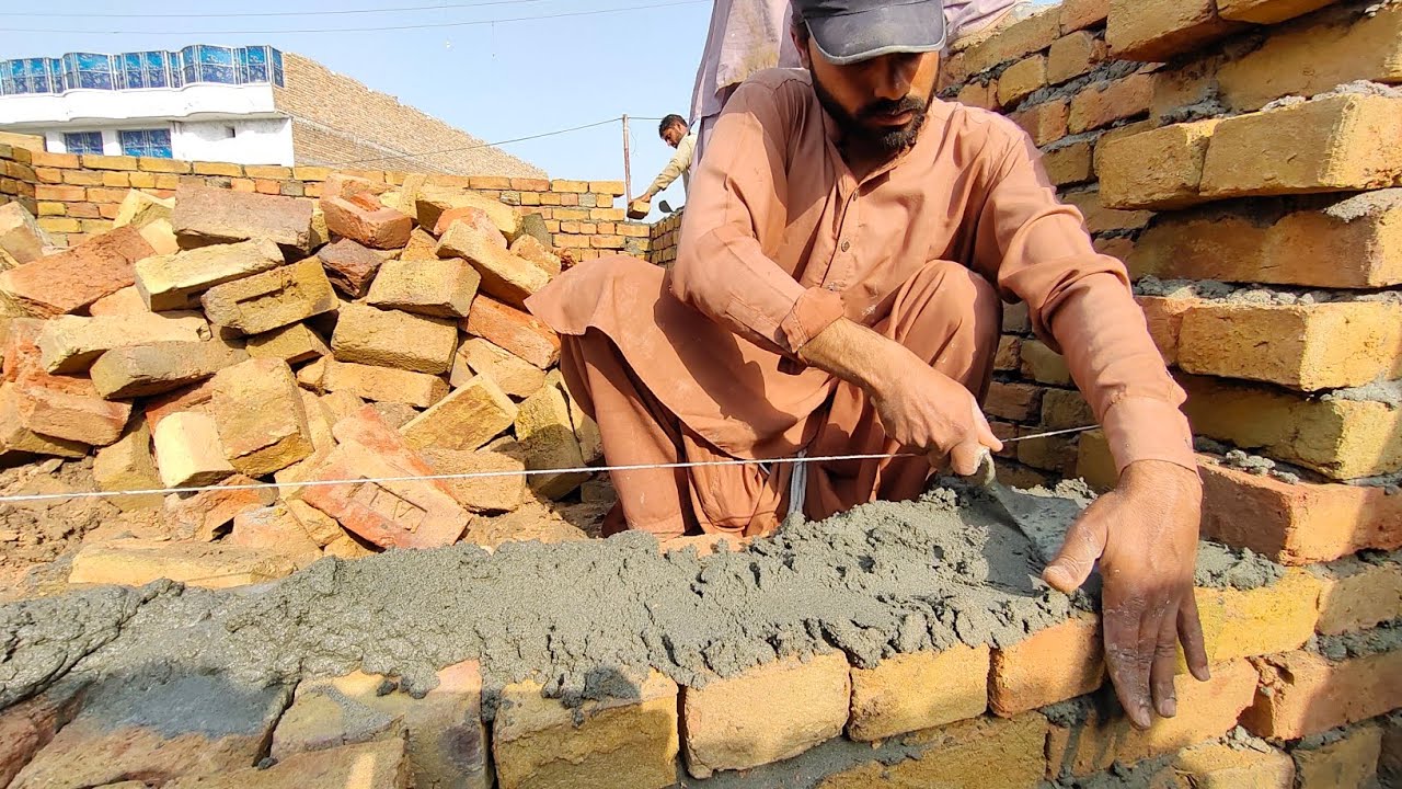 Partition Brick Wall Construction At DPC Level Using Sand And Cement ...