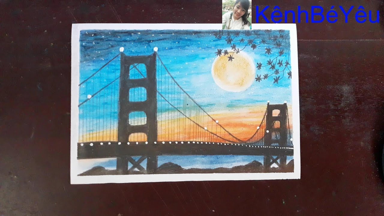 Vẽ cây cầu đêm trăng - Vẽ tranh sáp dầu;Drawing the moon night bridge -  Painting oil wax. - YouTube