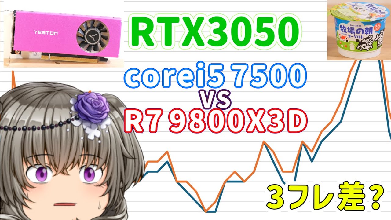 RTX3050】エントリーグラボでRyzen7 9800X3Dとcorei5 7500の性能比較