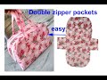 easy double zipper pockets shopping bag, diy handmade cloth bag making at home , sewing tutorial