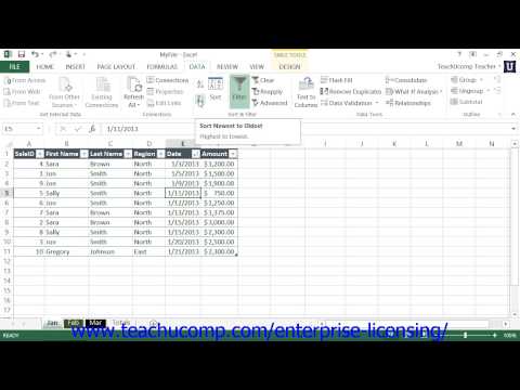 Microsoft Office Excel Tutorial 2013 Sorting Data 21.1 Employee Group Training