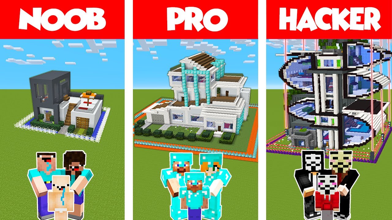 Minecraft NOOB vs PRO vs HACKER SAFEST FAMILY HOUSE BUILD CHALLENGE in