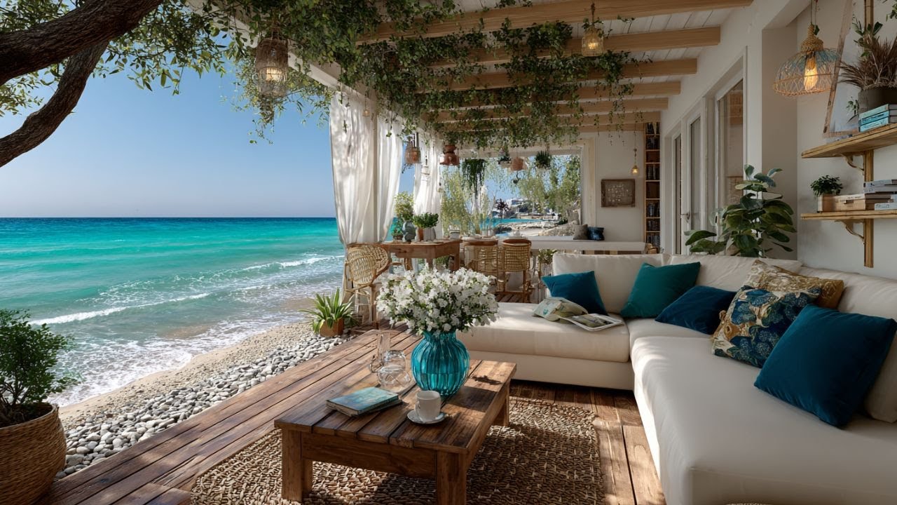 Seaside Living Room View 🌿🕊️ Soothing Waves & Birds for Stress Relief, Reading & Sleep