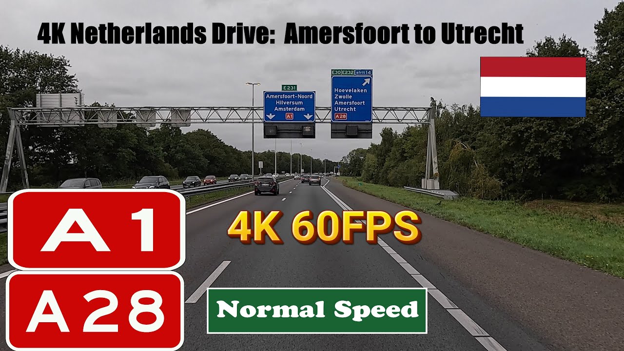 4K Netherlands Drive:  Amersfoort to Utrecht.  Motorway A1 & A28