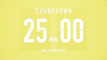 25 Minute Countdown Timer ⏳ Flip Clock with Piano Beeps 🎹🟡