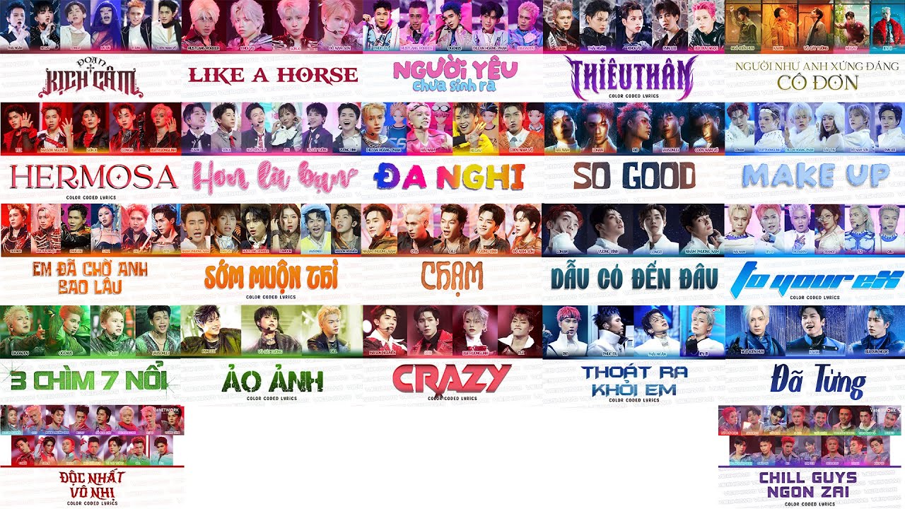 Toàn bộ Lyrics 22 bài hát Anh Trai Say Hi 2025 (Color Coded Lyrics)