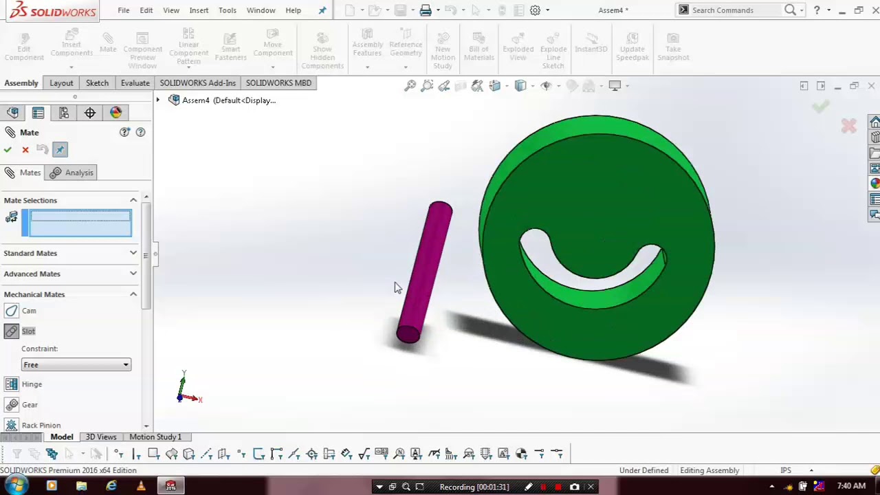 SLOT MATE IN SOLIDWORKS 2016 - YouTube