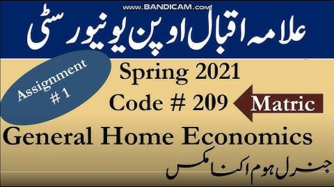 AIOU Code 209 Solved Assignment No.1 Spring  2021 || General Home Economics  || Level: Matric