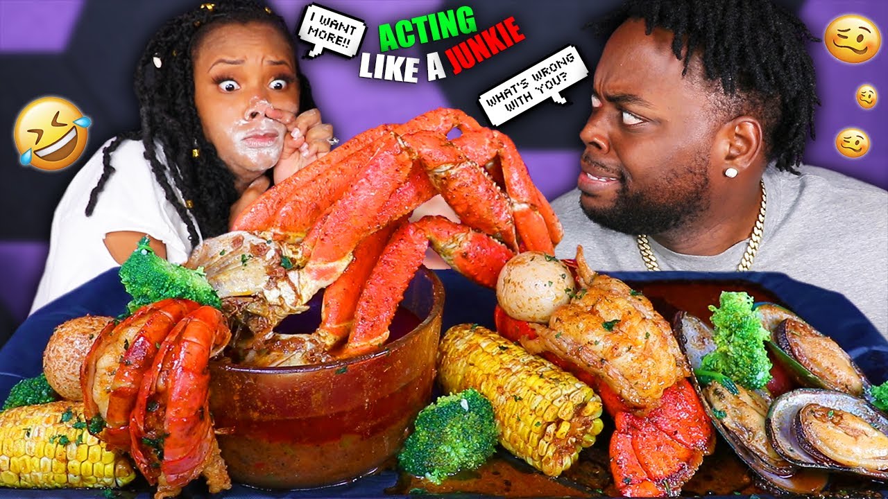 ACTING LIKE A JUNKIE PRANK + MEGA PRAWN & CRAB SEAFOOD BOIL MUKBANG 먹방