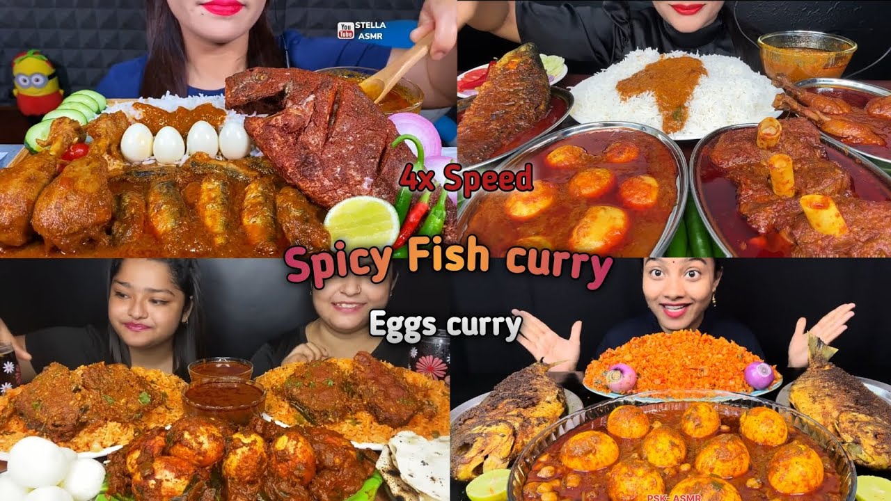 ASMR:Eating Spicy Fish fry curry🍗🤤chicken legs, eggs curry, fish biryani, eating, mukbang