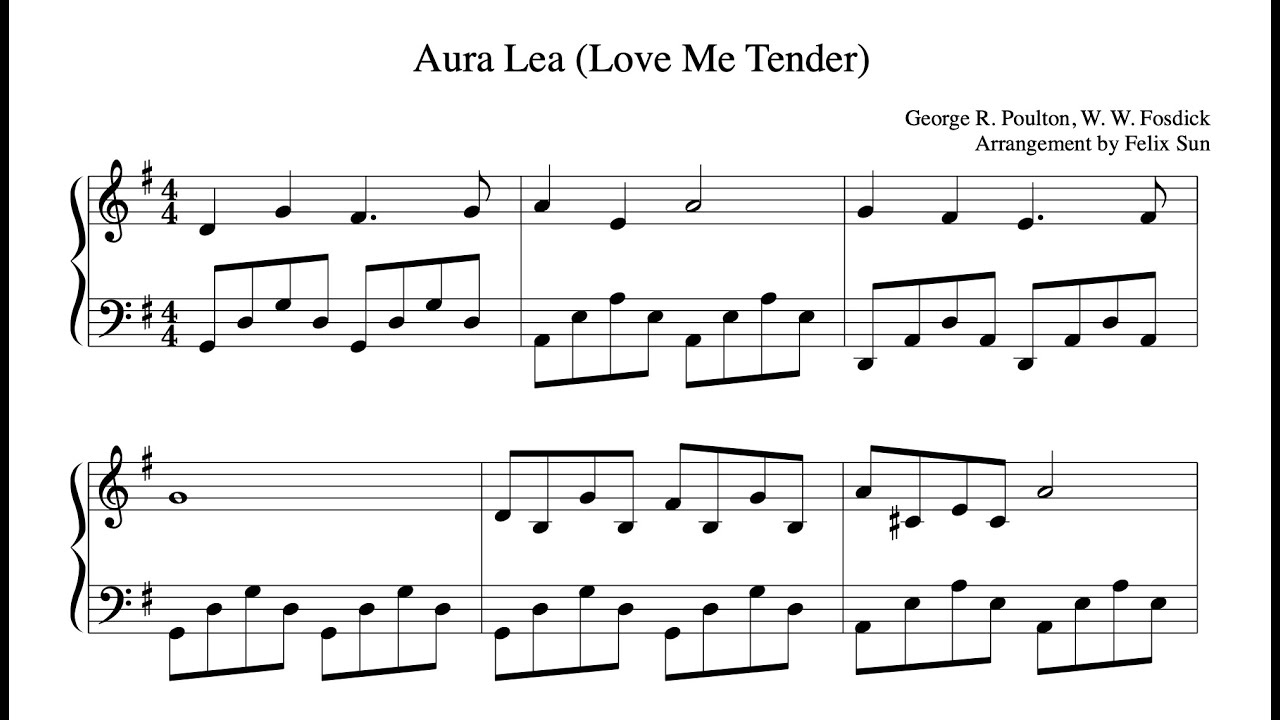 Aura Lea (Love Me Tender) - Piano Solo | Beautiful Easy Arrangement