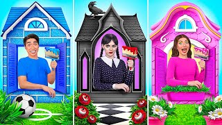 Wednesday vs Barbie One Colored House Challenge by Mega DO