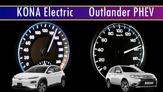 Hyundai KONA Electric vs Mitsubishi Outlander PHEV Hybrid top Speed test | Acceleration test